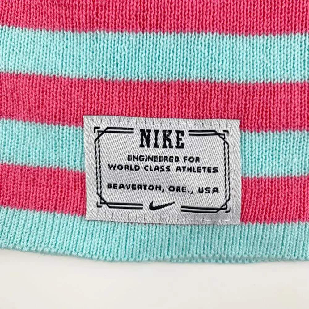 Bundle Lot New Nike Beanies Pink Blue Stripe Cotton Knit Kids Youth One Size
